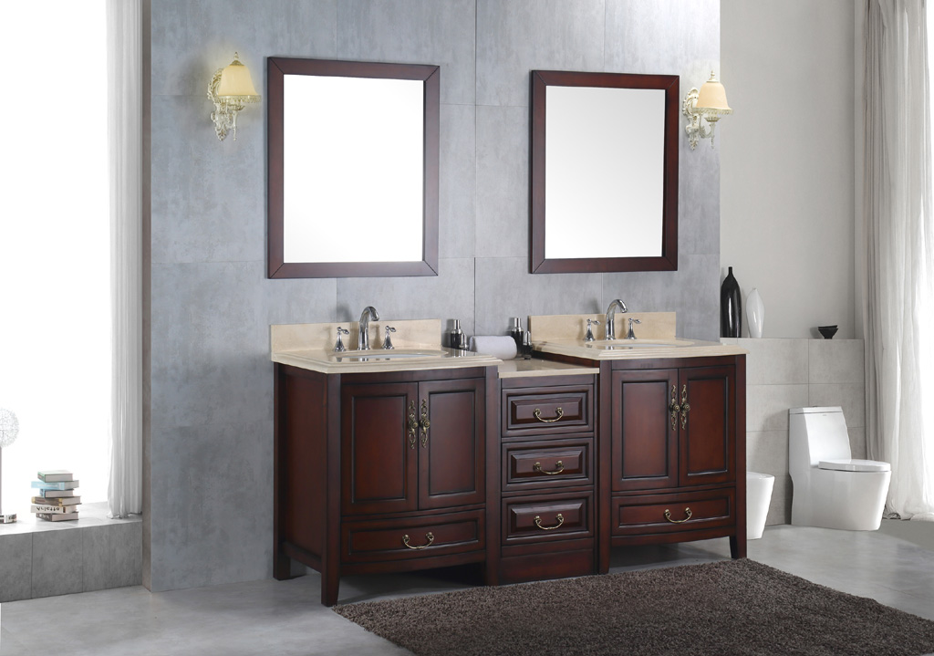 New Double 72 Marble Bathroom Sink Vanity Solid Wood Cabinet