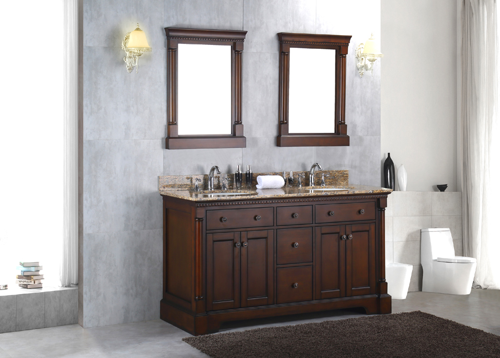 New Solid Wood 60 Double Bathroom Vanity Sink Cabinet W Granite Stone Top 741435472139 Ebay