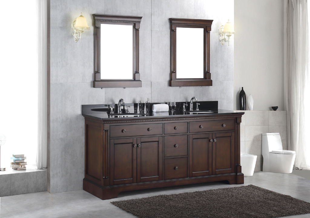 Details About New 72 Solid Wood Double Bathroom Vanity Sink Cabinet W Black Granite Top
